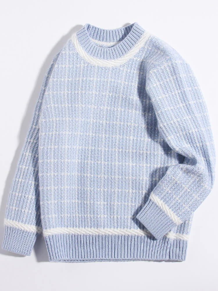 (image for) Kids Checkered Texture Cashmere Crewneck Pullover Sweater